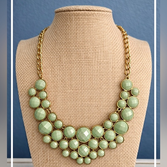 Francesca's Collections Jewelry - Mint Green Bubble Bib Statement Necklace Gold Tone